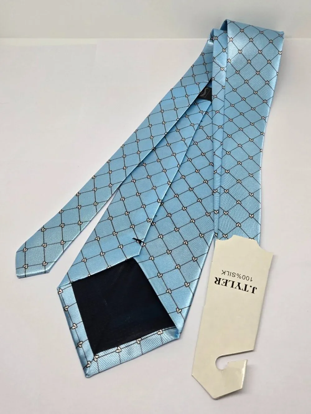 Nisen 100% Silk, Metallic Baby Blue Wide Geometric Tie, J. Tyler, New with Tag